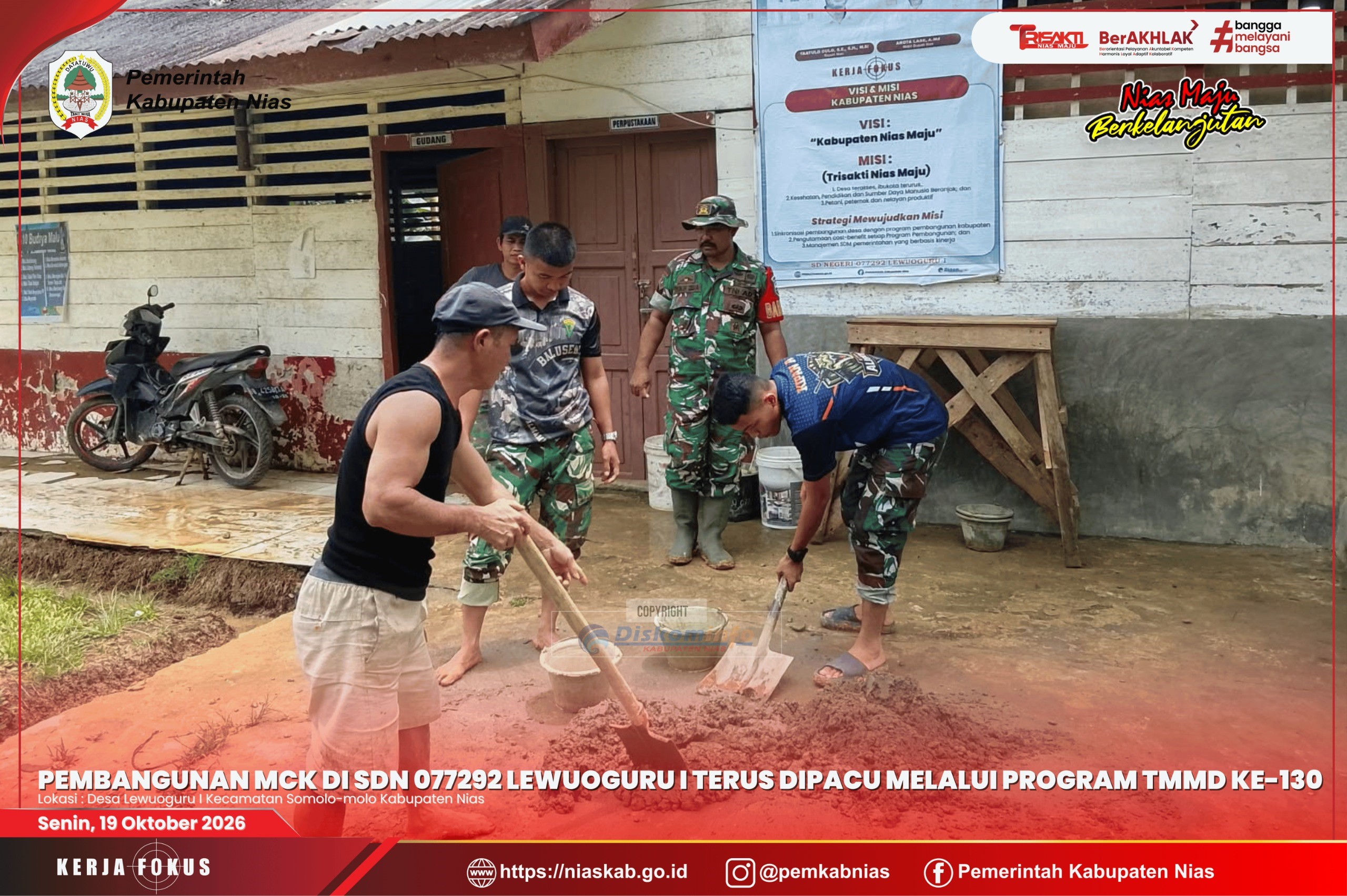 Pembangunan MCK di SDN 077292 Lewuoguru I Terus Dipacu melalui Program TMMD ke-130