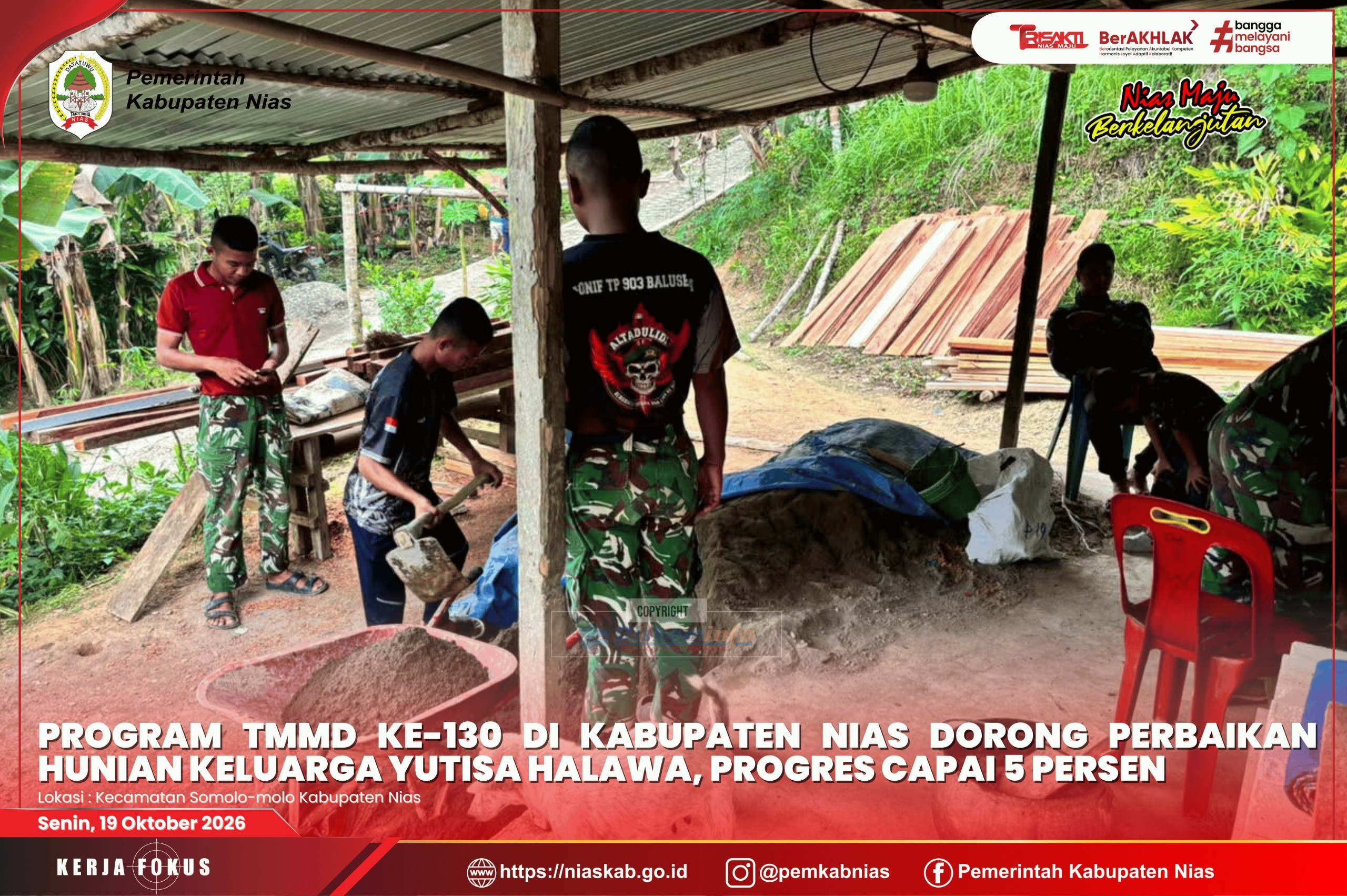 Program TMMD ke-130 di Kabupaten Nias Dorong Perbaikan Hunian Keluarga Yutisa Halawa, Progres Capai 5 Persen
