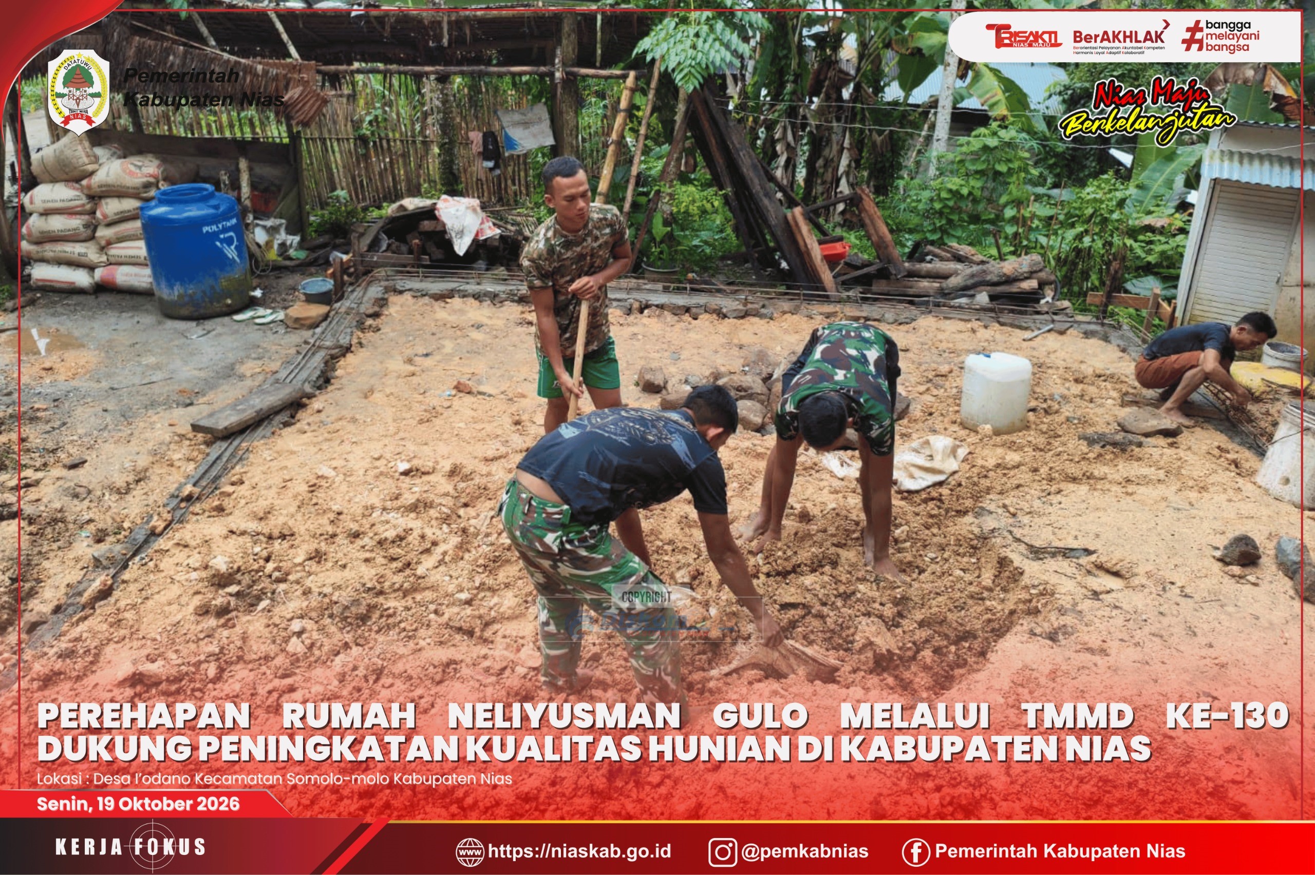 Perehapan Rumah Neliyusman Gulo melalui TMMD ke-130 Dukung Peningkatan Kualitas Hunian di Kabupaten Nias