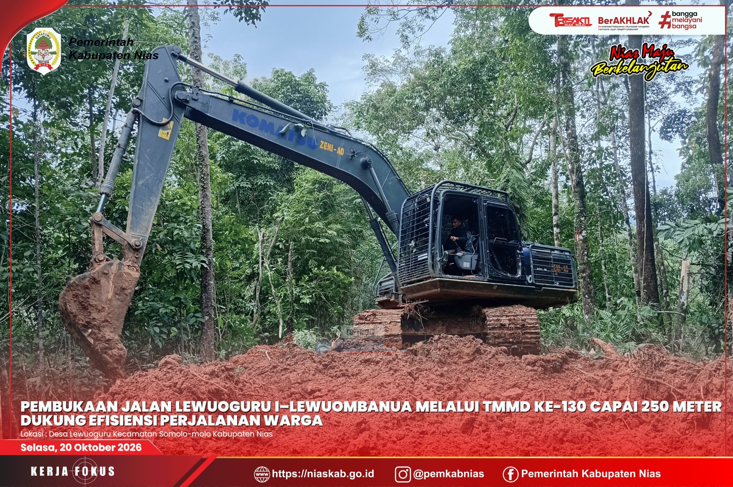 Pembukaan Jalan Lewuoguru I–Lewuombanua melalui TMMD ke-130 Capai 250 Meter, Dukung Efisiensi Perjalanan Warga