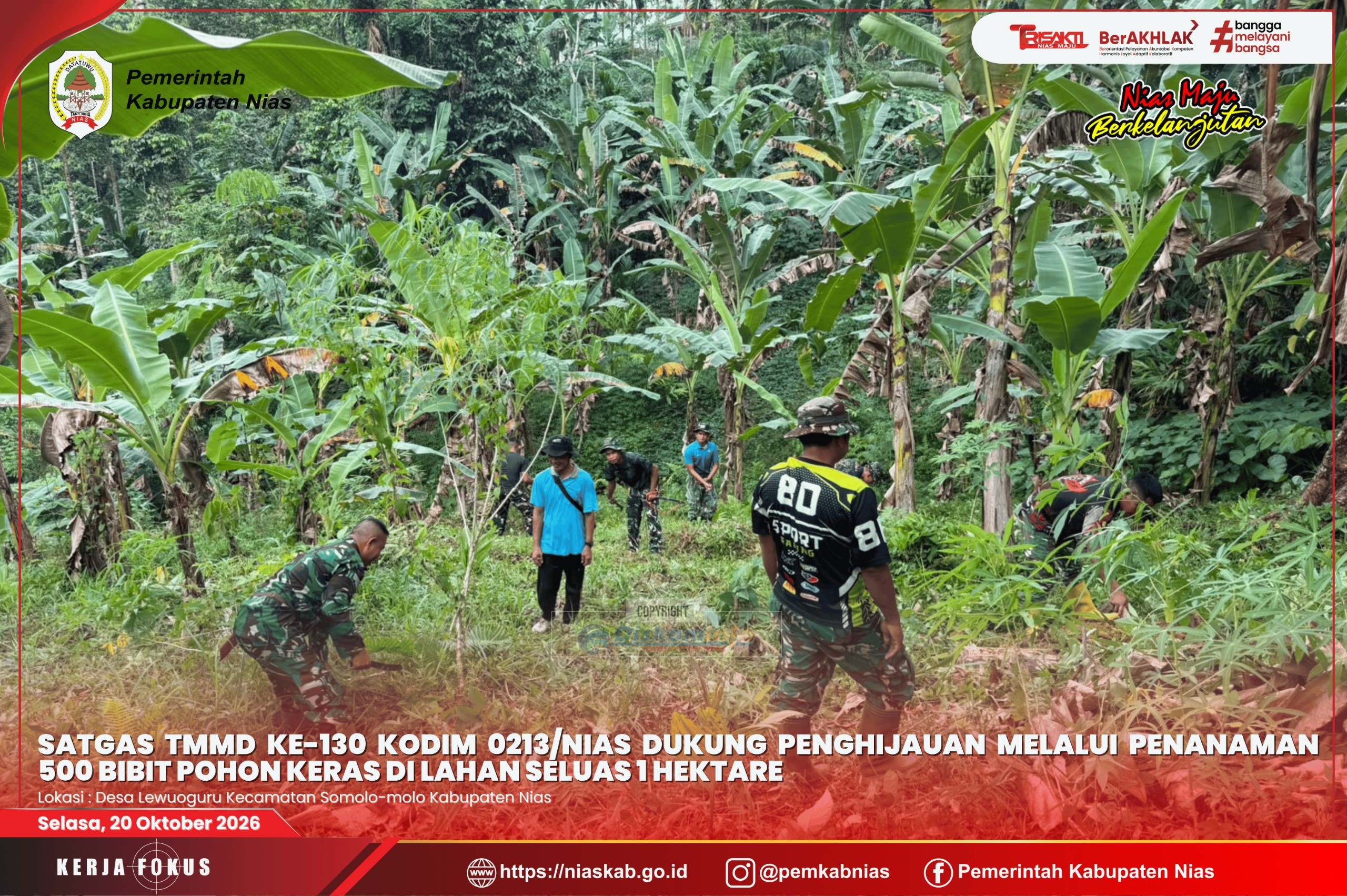 Satgas TMMD ke-130 Kodim 0213/Nias Dukung Penghijauan melalui Penanaman 500 Bibit Pohon Keras di Lahan Seluas 1 Hektare