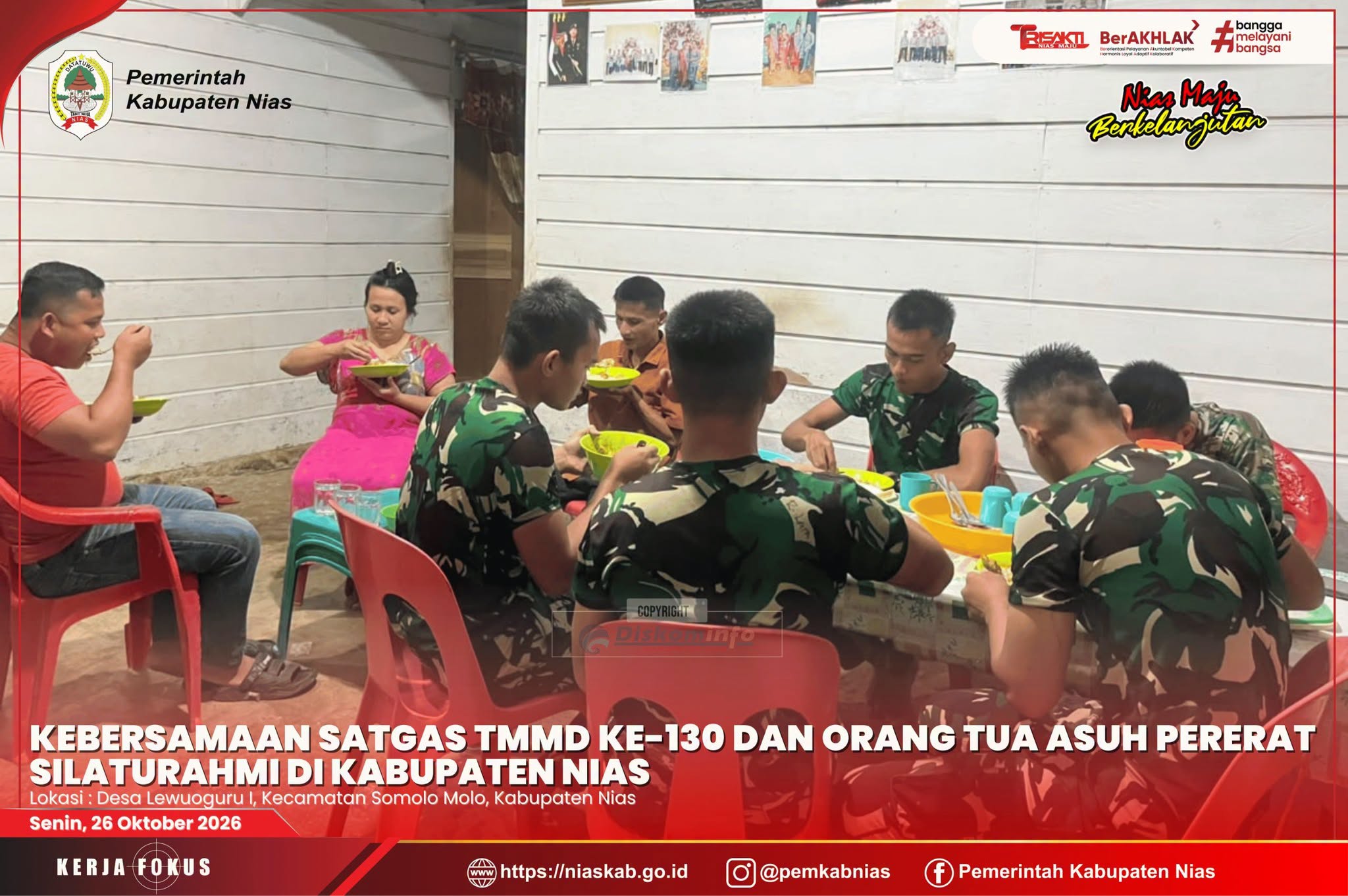 Kebersamaan Satgas TMMD ke-130 dan Orang Tua Asuh Pererat Silaturahmi di Kabupaten Nias
