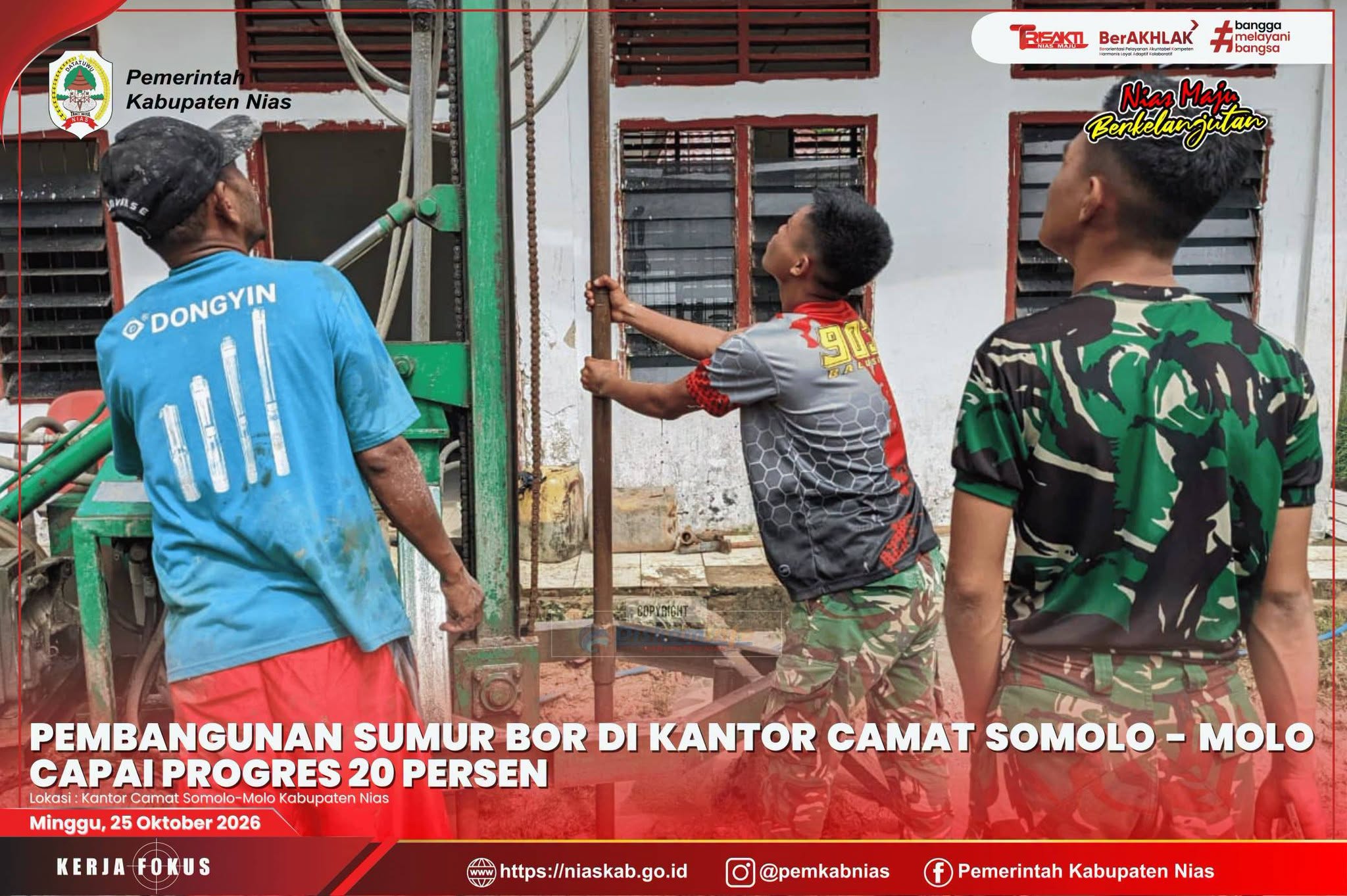 Pembangunan Sumur Bor di Kantor Camat Somolo Molo Capai Progres 20 Persen
