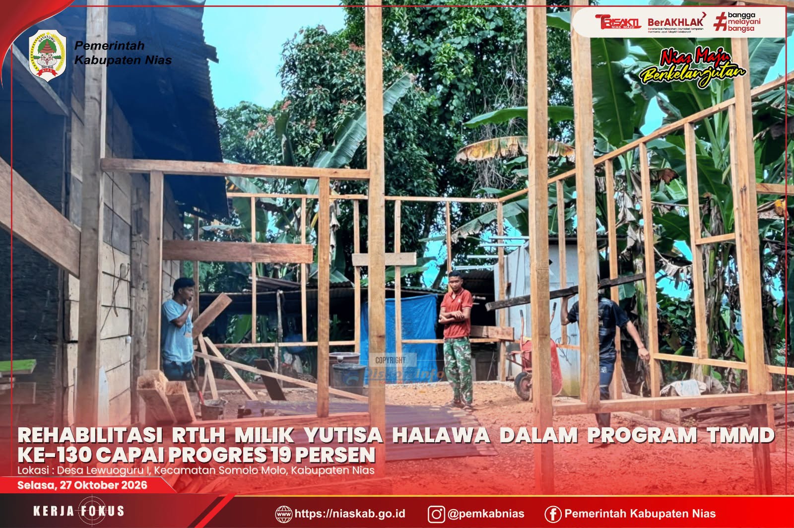 Rehabilitasi RTLH Milik Yutisa Halawa dalam Program TMMD ke-130 Capai Progres 19 Persen