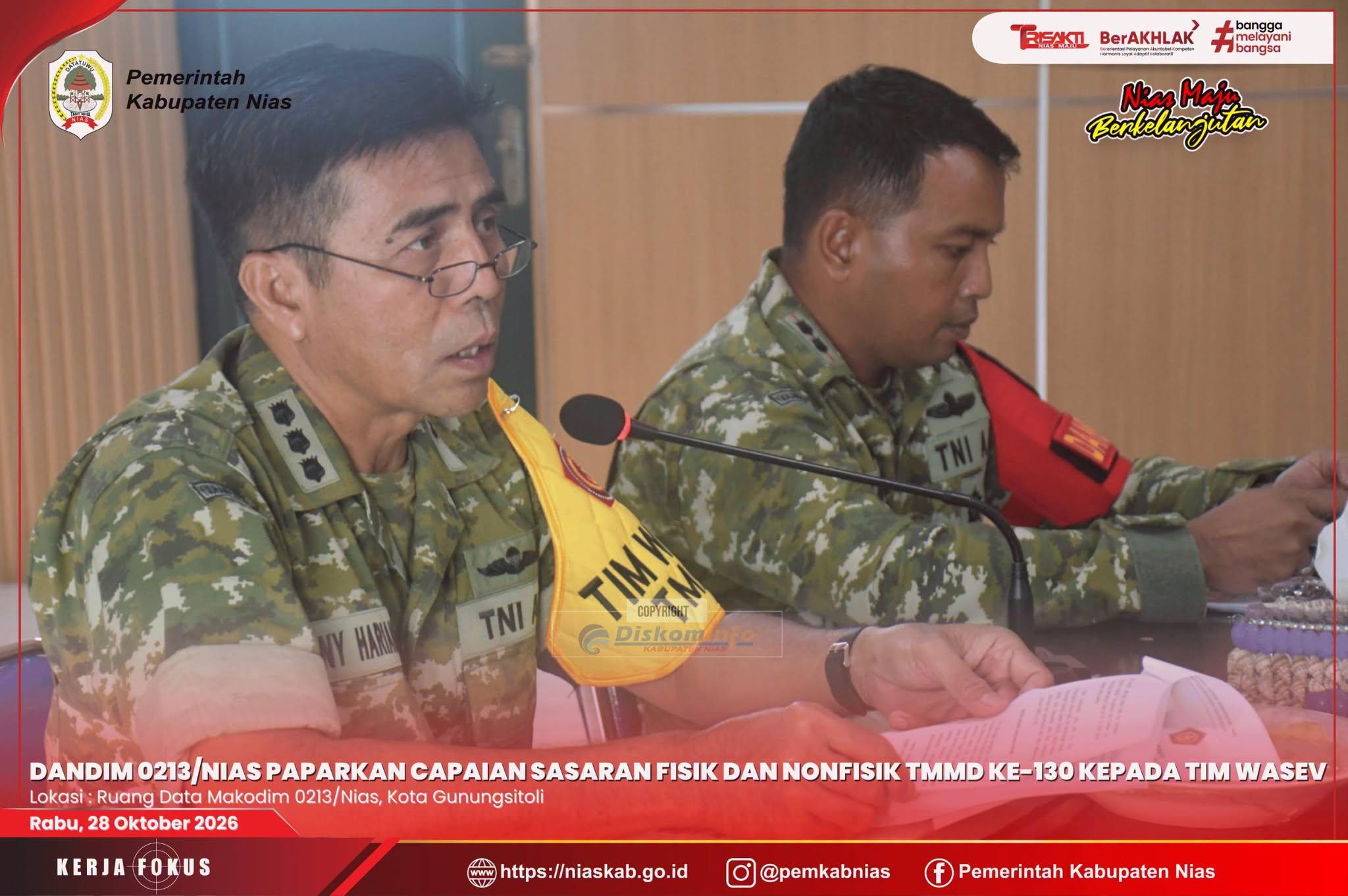 Dandim 0213/Nias Paparkan Capaian Sasaran Fisik dan Nonfisik TMMD ke-130 kepada Tim Wasev