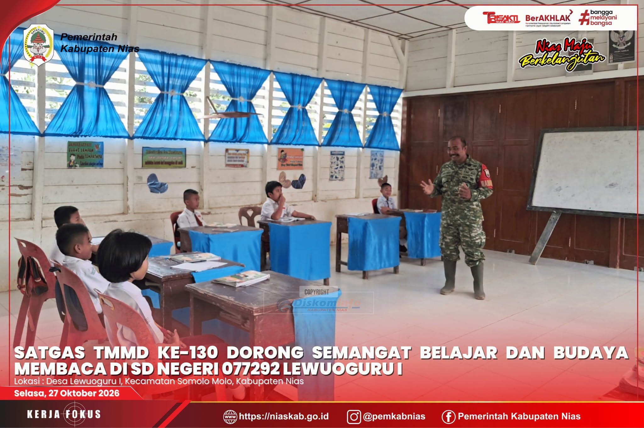 Satgas TMMD ke-130 Dorong Semangat Belajar dan Budaya Membaca di SD Negeri 077292 Lewuoguru I