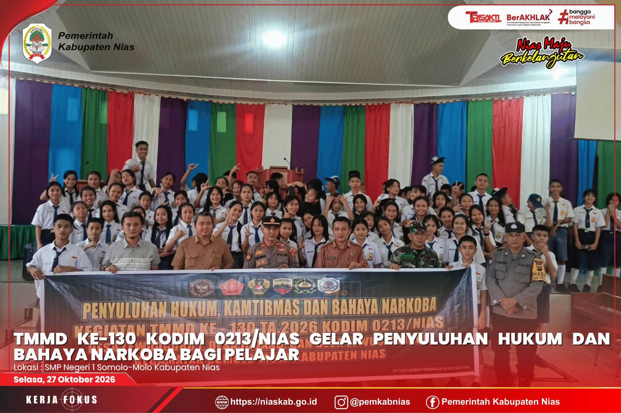 TMMD ke-130 Kodim 0213/Nias Gelar Penyuluhan Hukum dan Bahaya Narkoba bagi Pelajar