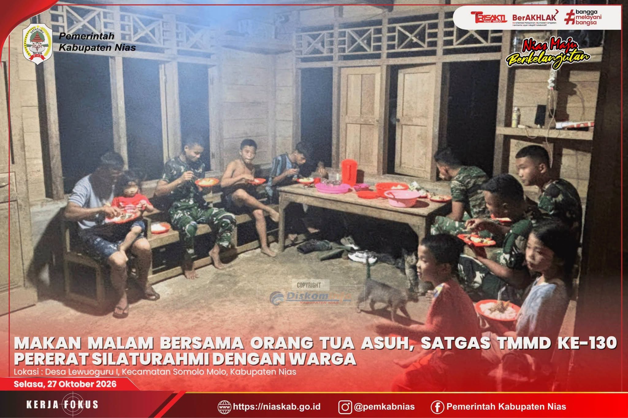 Makan Malam Bersama Orang Tua Asuh, Satgas TMMD ke-130 Pererat Silaturahmi dengan Warga